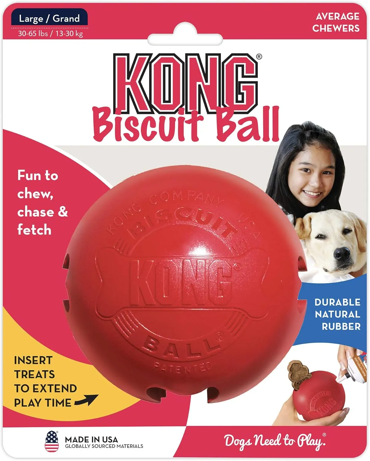 KONG - Biscuit Ball - Durable Rubber, Treat Dispensing Toy - for Large Dogs