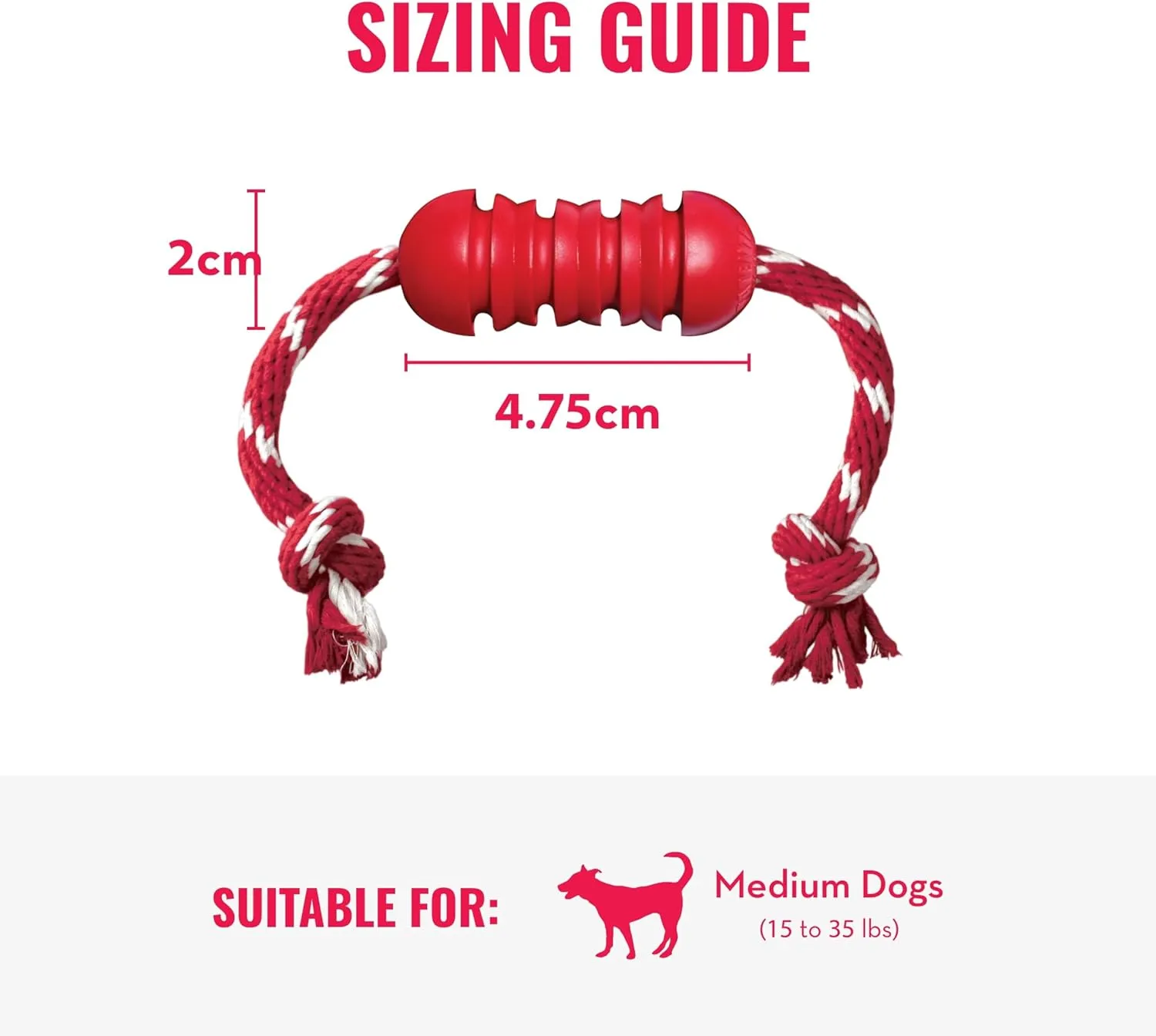 KONG Dental with Rope- for Dog Dental Care - Stuffable Chew Toy - Provides Chewing Outlet & Satisfies Instinctual Needs - Cleans Teeth & Gums - Made with Durable Natural Rubber - for Medium Dogs