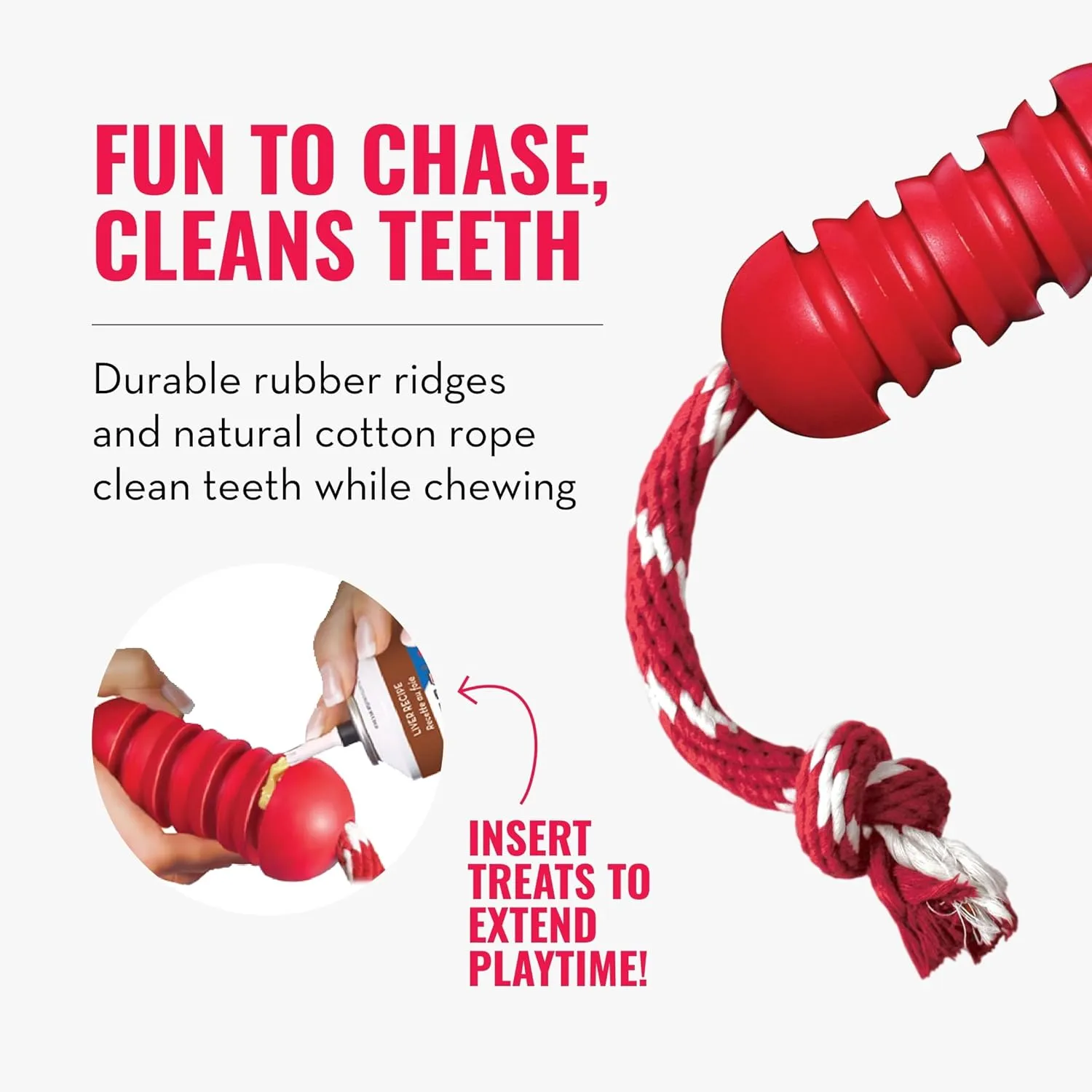 KONG Dental with Rope- for Dog Dental Care - Stuffable Chew Toy - Provides Chewing Outlet & Satisfies Instinctual Needs - Cleans Teeth & Gums - Made with Durable Natural Rubber - for Medium Dogs