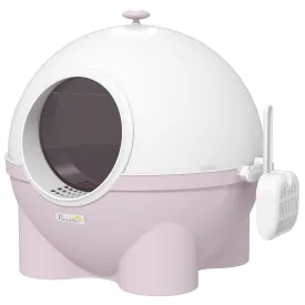 Large Cat Litter Box Hooded Cat Litter Tray with Lid Scoop Top Handle Front Entrance 53 x 51 x 48cm - Pink