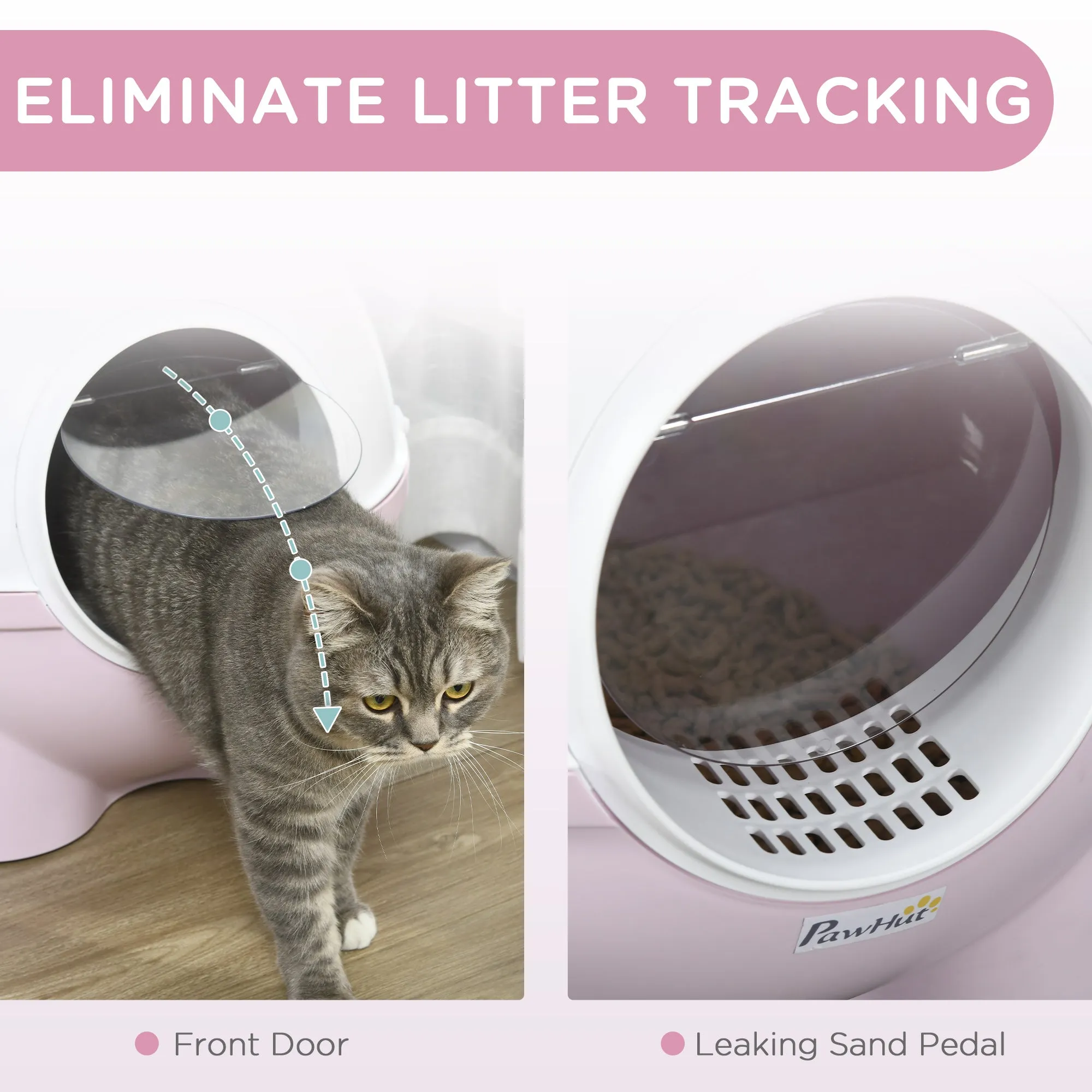 Large Cat Litter Box Hooded Cat Litter Tray with Lid Scoop Top Handle Front Entrance 53 x 51 x 48cm - Pink