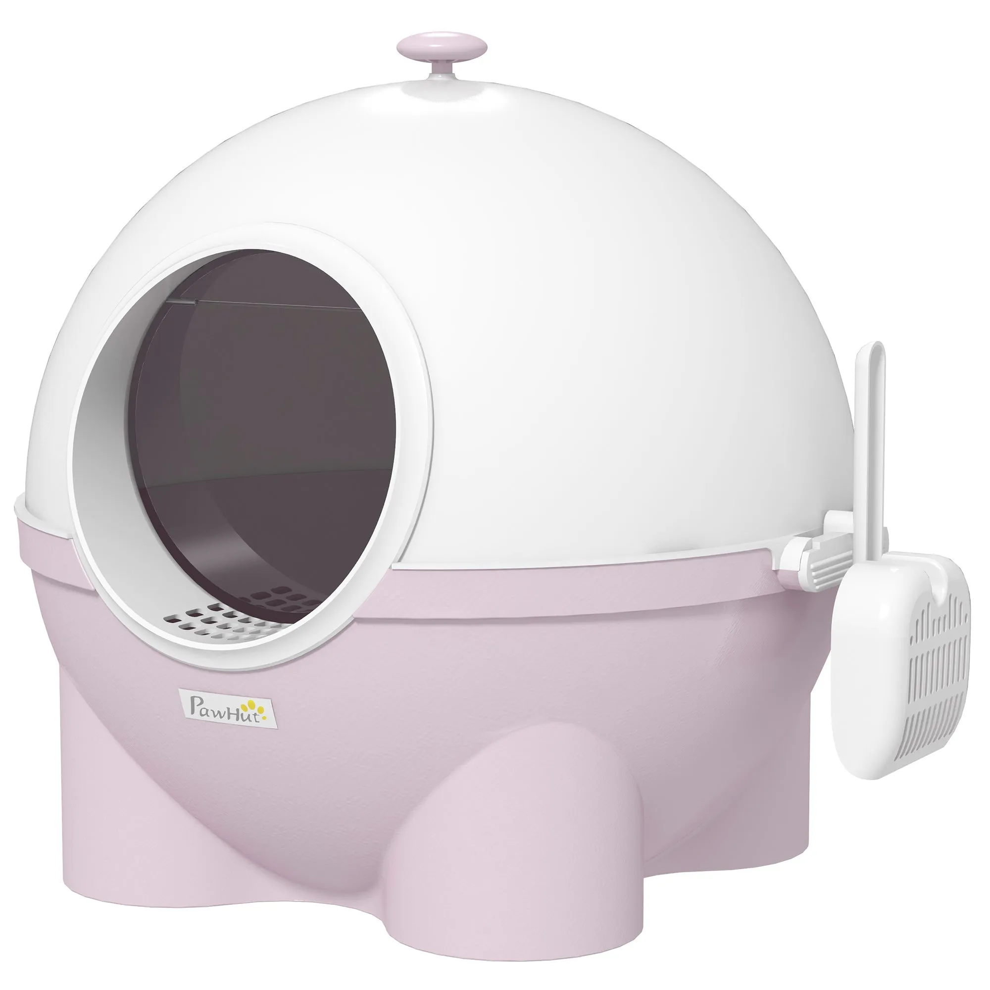 Large Cat Litter Box Hooded Cat Litter Tray with Lid Scoop Top Handle Front Entrance 53 x 51 x 48cm - Pink