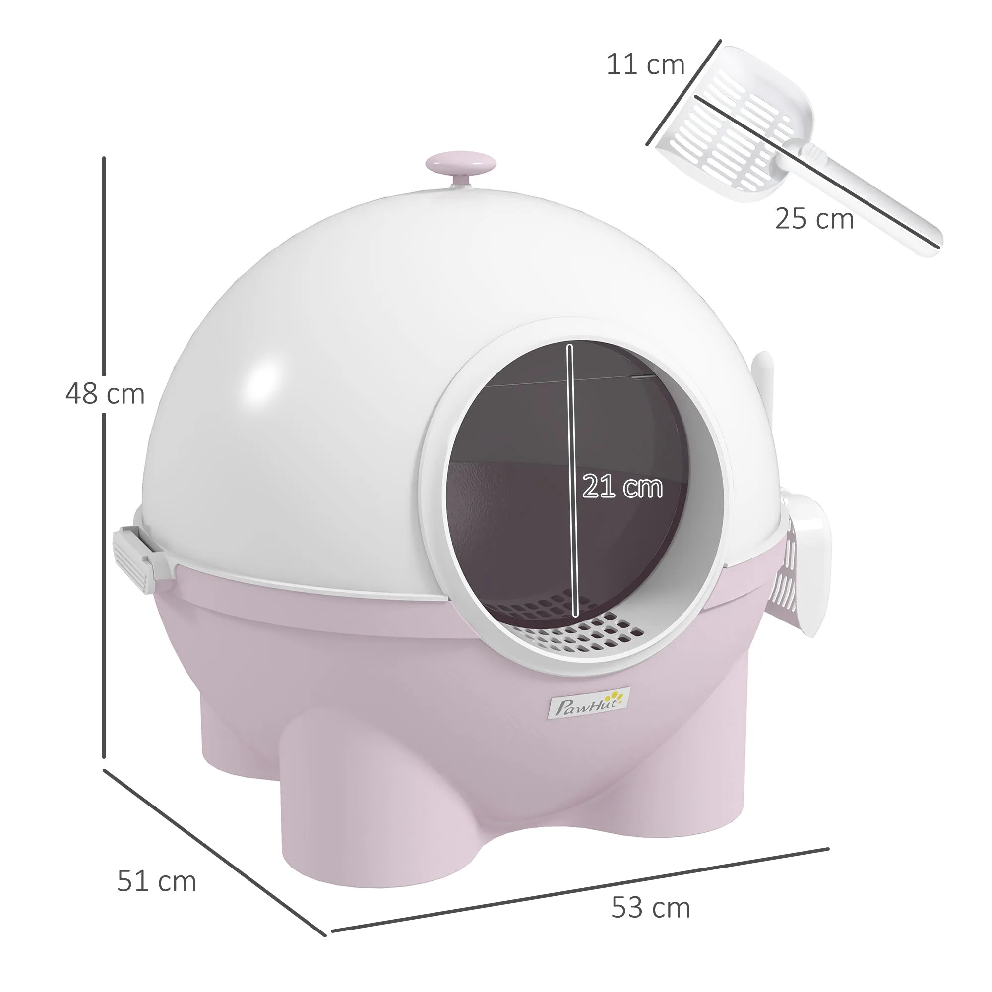 Large Cat Litter Box Hooded Cat Litter Tray with Lid Scoop Top Handle Front Entrance 53 x 51 x 48cm - Pink