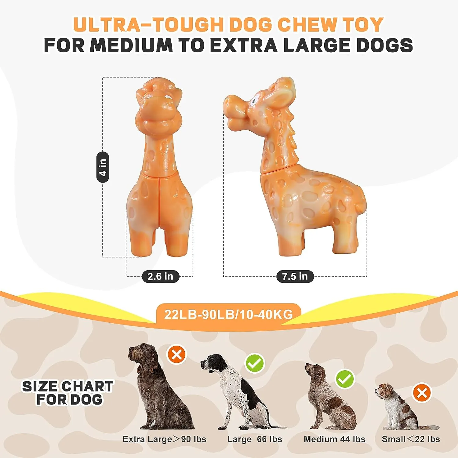 Large Dog Chew Toys for Aggressive Chewers, Indestructible Dog Toys for Large Breed - Giraffe Shape Durable Dog Toys - Heavy Duty Dog Toys for Small/Medium/Large Dogs Breed(Yellow, Bacon Flavor)