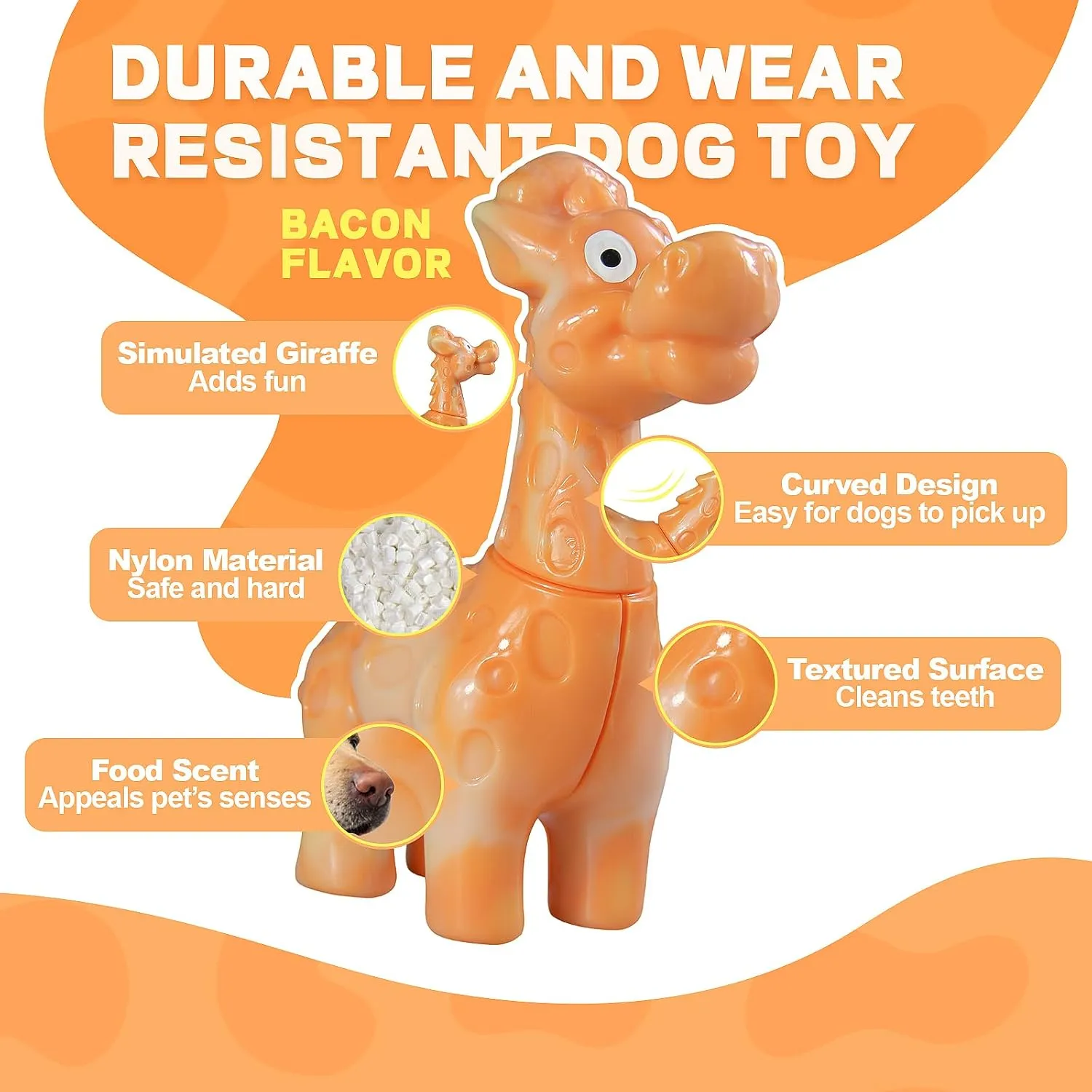 Large Dog Chew Toys for Aggressive Chewers, Indestructible Dog Toys for Large Breed - Giraffe Shape Durable Dog Toys - Heavy Duty Dog Toys for Small/Medium/Large Dogs Breed(Yellow, Bacon Flavor)