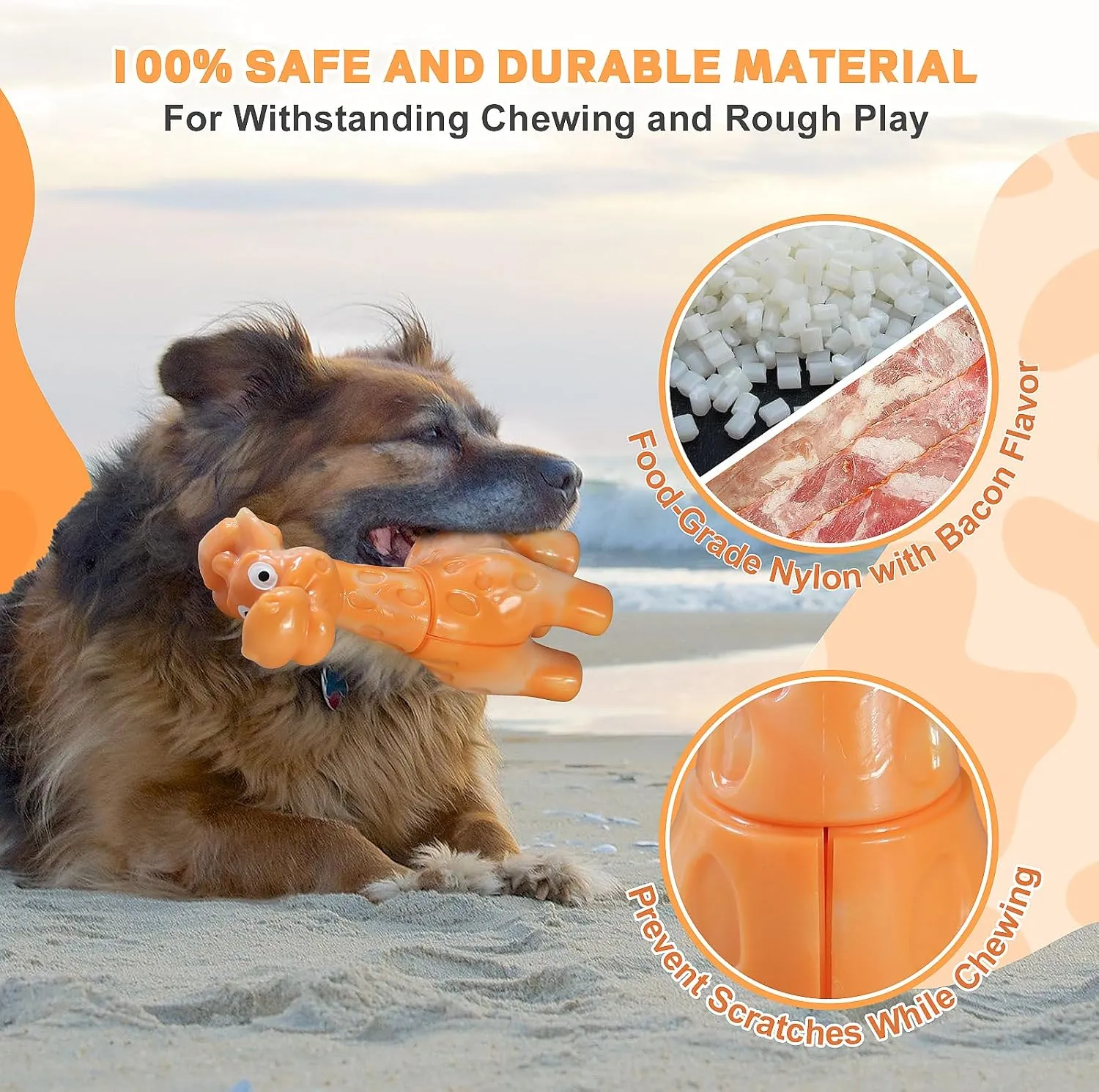 Large Dog Chew Toys for Aggressive Chewers, Indestructible Dog Toys for Large Breed - Giraffe Shape Durable Dog Toys - Heavy Duty Dog Toys for Small/Medium/Large Dogs Breed(Yellow, Bacon Flavor)