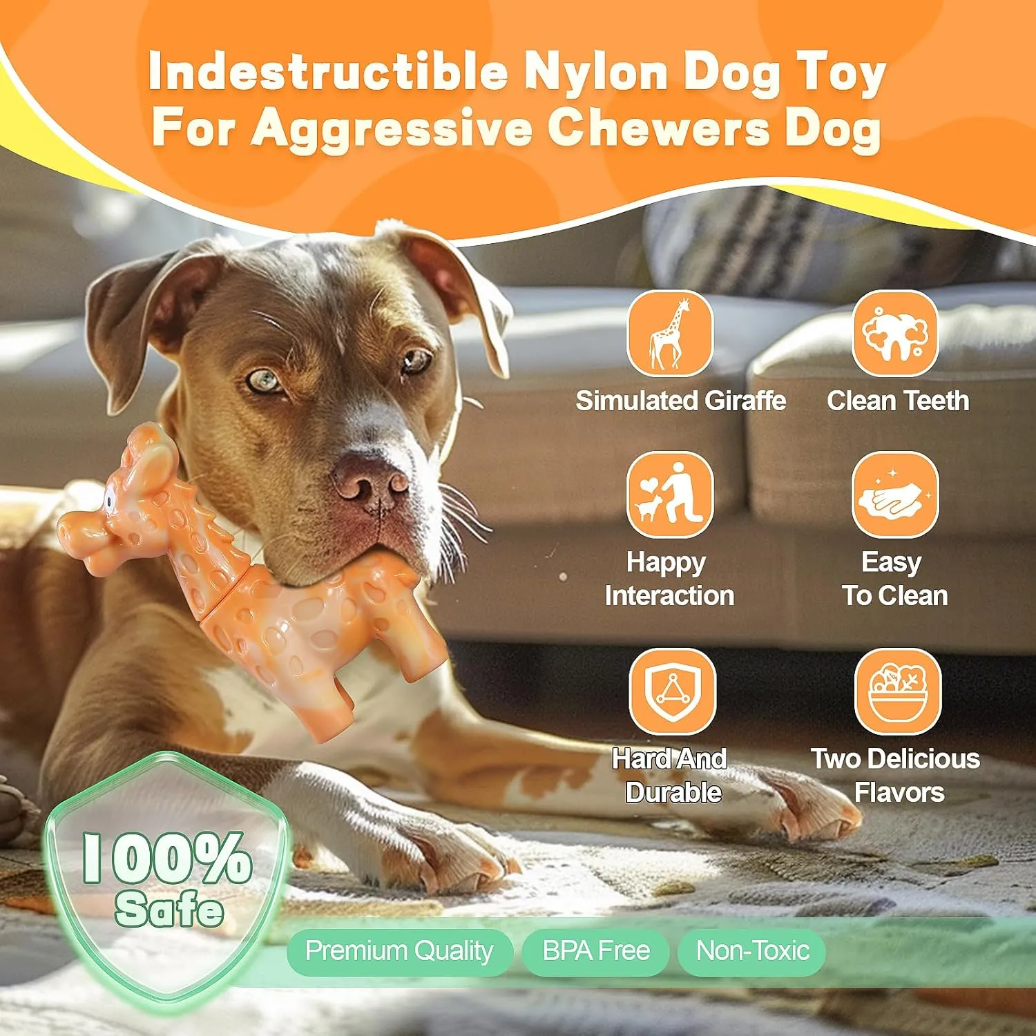 Large Dog Chew Toys for Aggressive Chewers, Indestructible Dog Toys for Large Breed - Giraffe Shape Durable Dog Toys - Heavy Duty Dog Toys for Small/Medium/Large Dogs Breed(Yellow, Bacon Flavor)