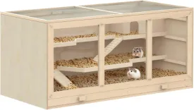 Large Wooden Hamster Cage & Rat Habitat - Spacious Guinea Pig Cages, Mice and Rat Enclosure with Multi-Level Design for Small Pets