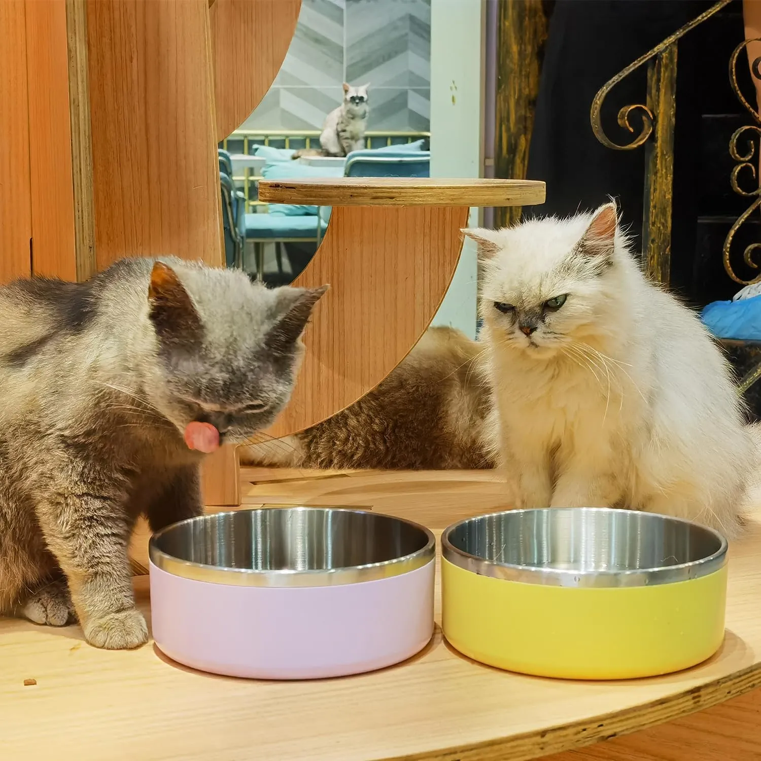 Light Yellow Stainless Steel 64oz Dog Bowls for Large Dogs Non-Slip & Rustproof