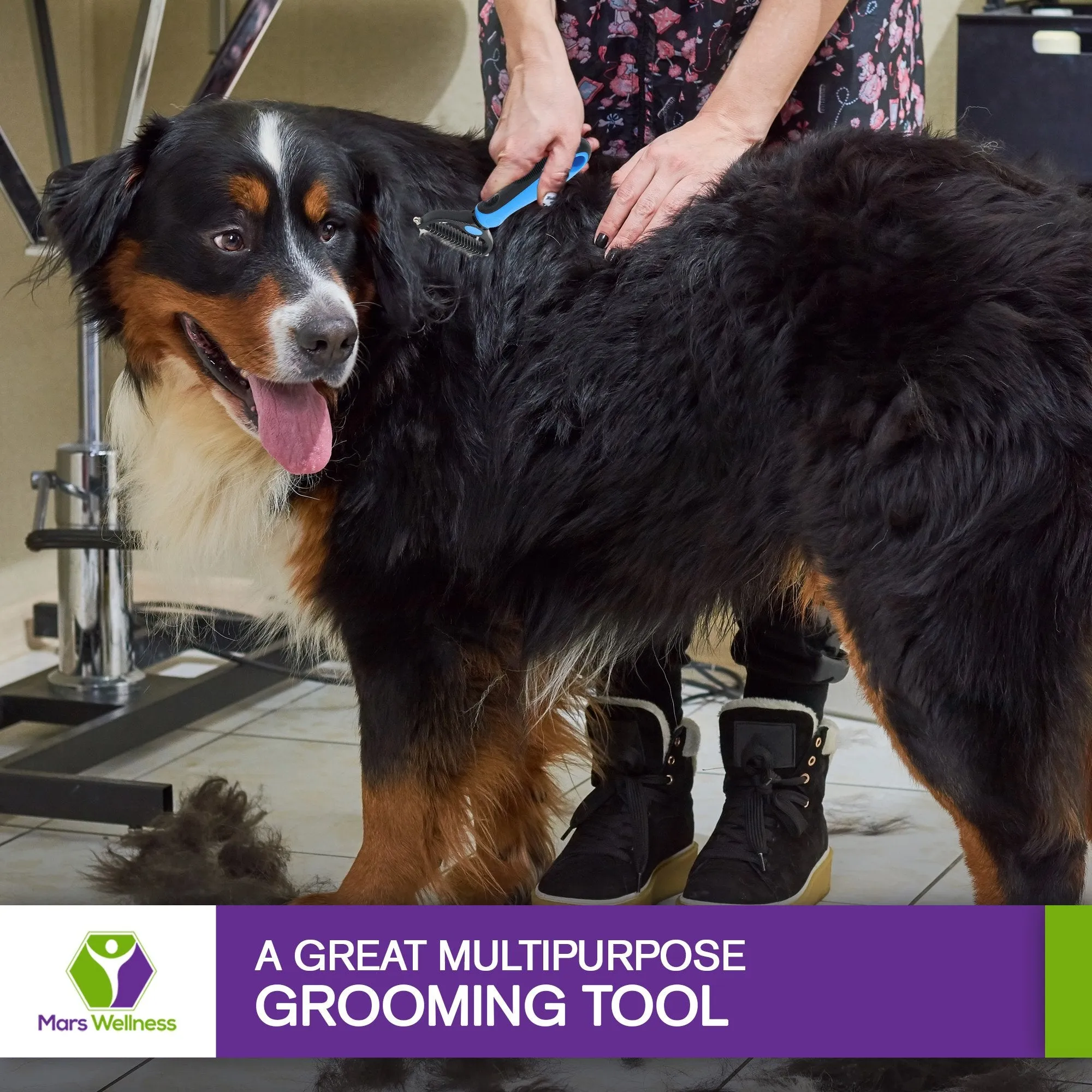 MARS WELLNESS Pet Grooming Brush - Double Sided Shedding and Dematting Tool  for Cats and Dogs - Large