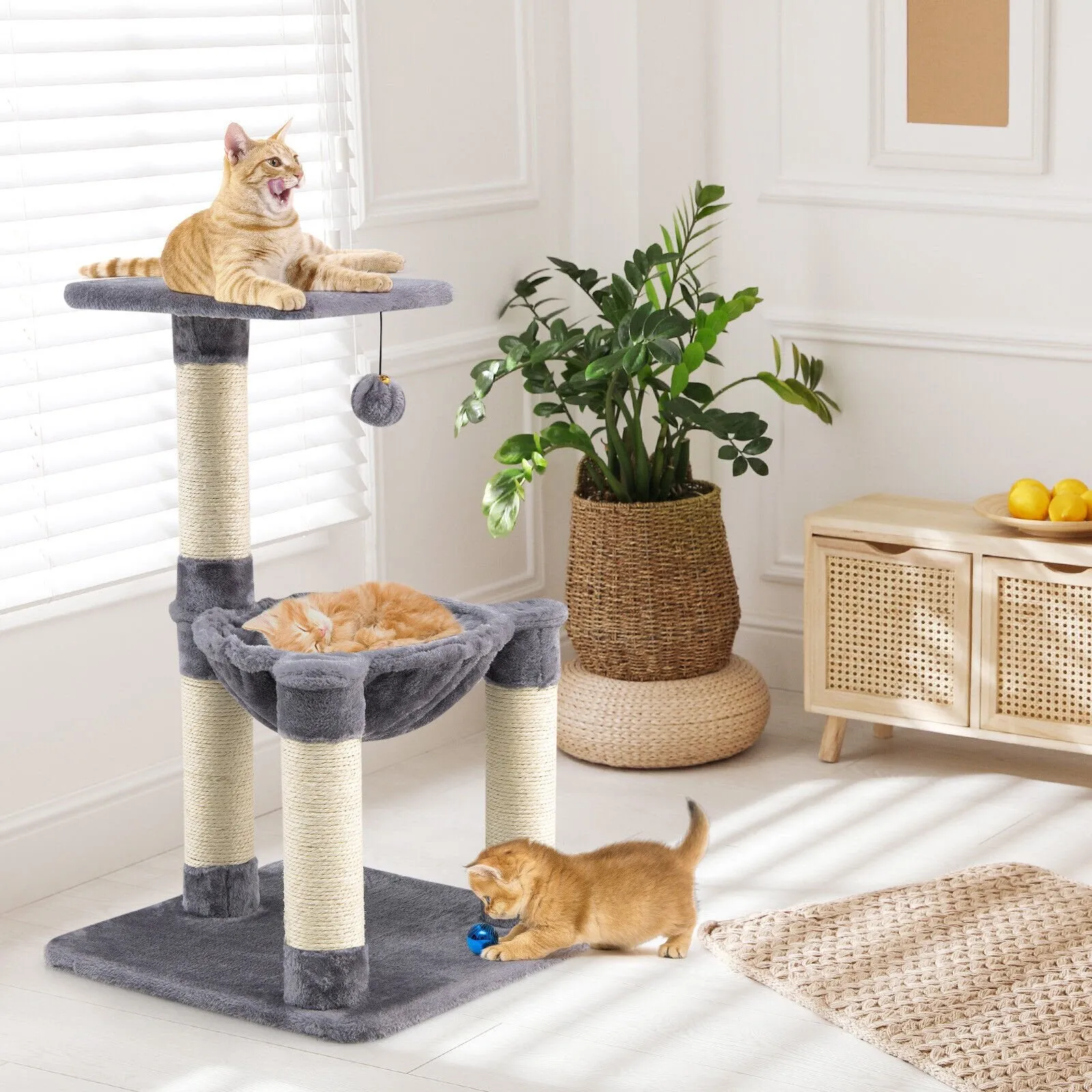 Multi-level Cat Activity Tree with Top Perch and Scratching Posts-Grey