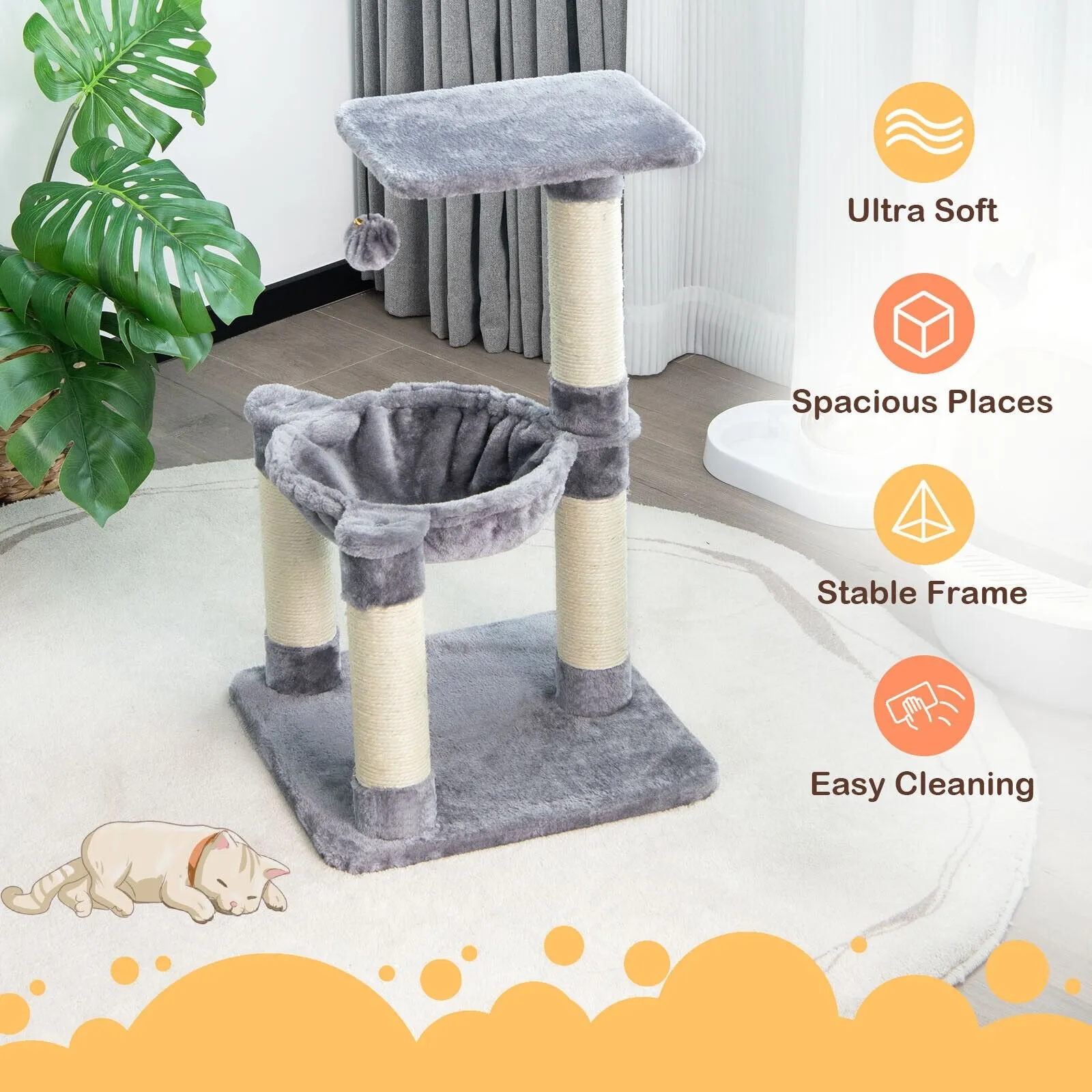 Multi-level Cat Activity Tree with Top Perch and Scratching Posts-Grey