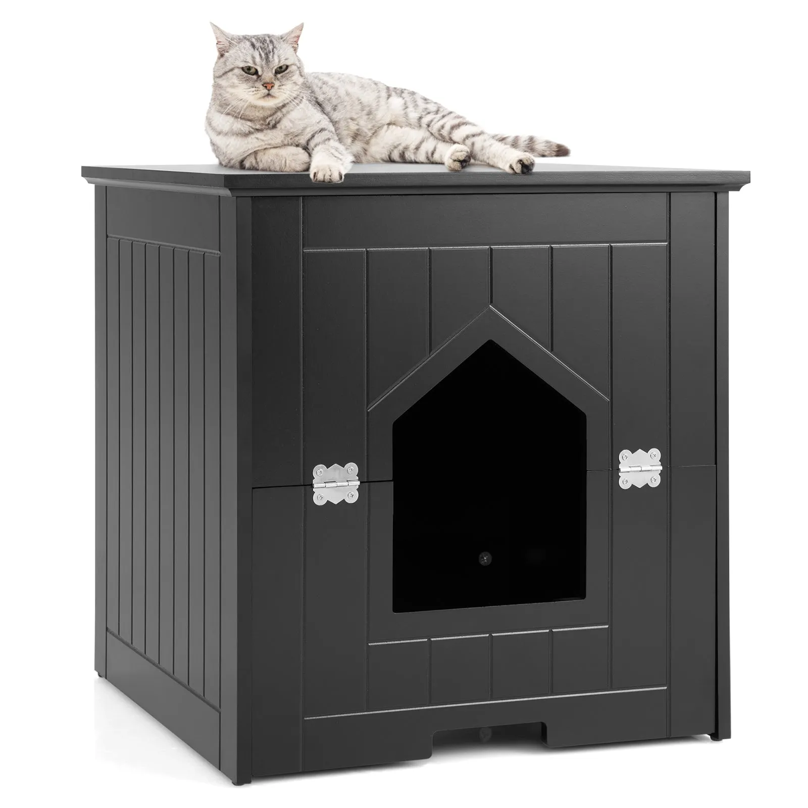 NNECW Multifunctional Cat Litter Box Enclosure with Flip Magnetic Half Door-Black