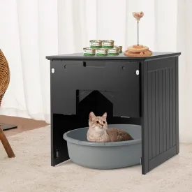 NNECW Multifunctional Cat Litter Box Enclosure with Flip Magnetic Half Door-Black