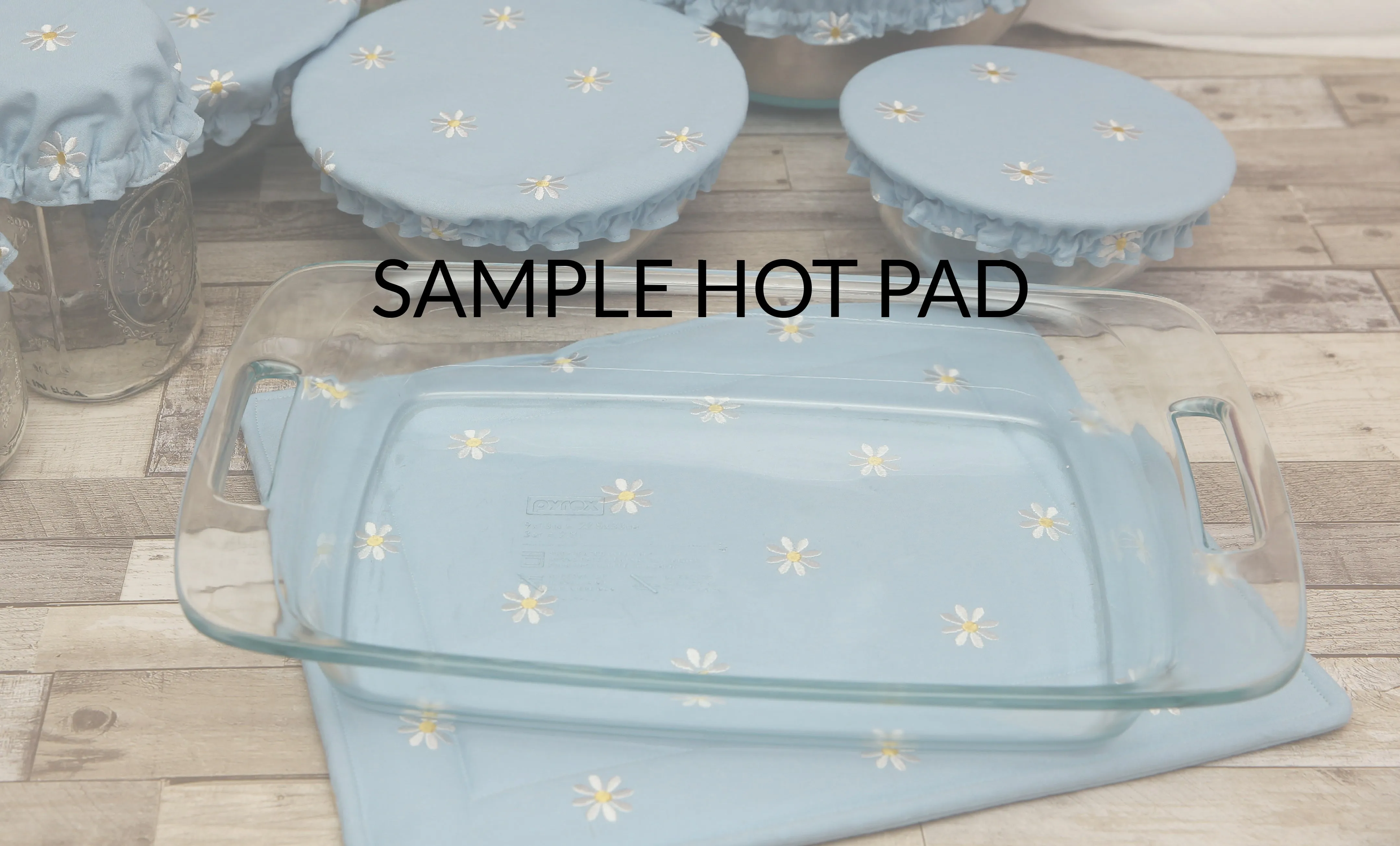 NON-PROP (In the Meadow) Bowl, Jar, Cup, Plate COVERS; Hot Pad; Jar Opener; In the Meadow; MADE TO ORDER