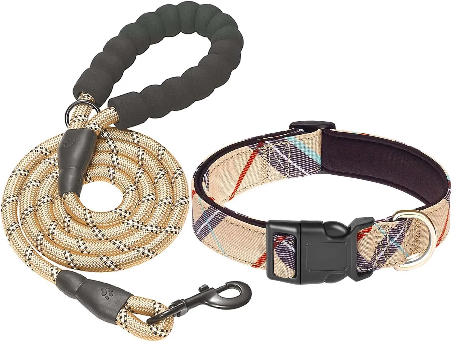 Nylon Dog Collar Soft Neoprene Padded Adjustable Dog Collars for Small Medium Large Dogs (XS Neck 9"-12", Beige)