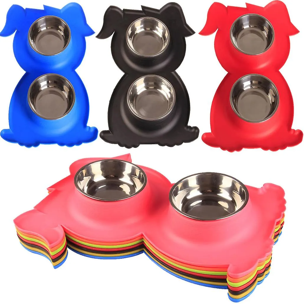 orange Stainless Steel Double Pet Bowl Dog Cat Twin Food Water Dish Feeding Station AZ21789