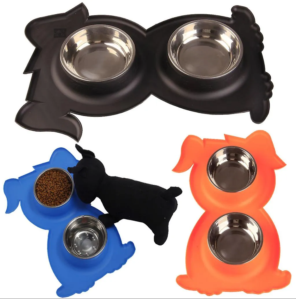 orange Stainless Steel Double Pet Bowl Dog Cat Twin Food Water Dish Feeding Station AZ21789