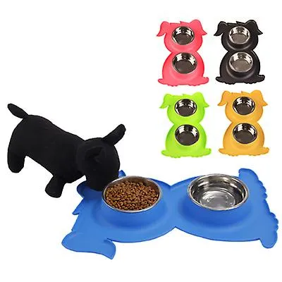 orange Stainless Steel Double Pet Bowl Dog Cat Twin Food Water Dish Feeding Station AZ21789
