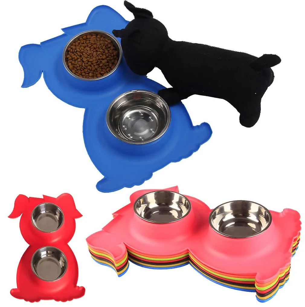 orange Stainless Steel Double Pet Bowl Dog Cat Twin Food Water Dish Feeding Station AZ21789
