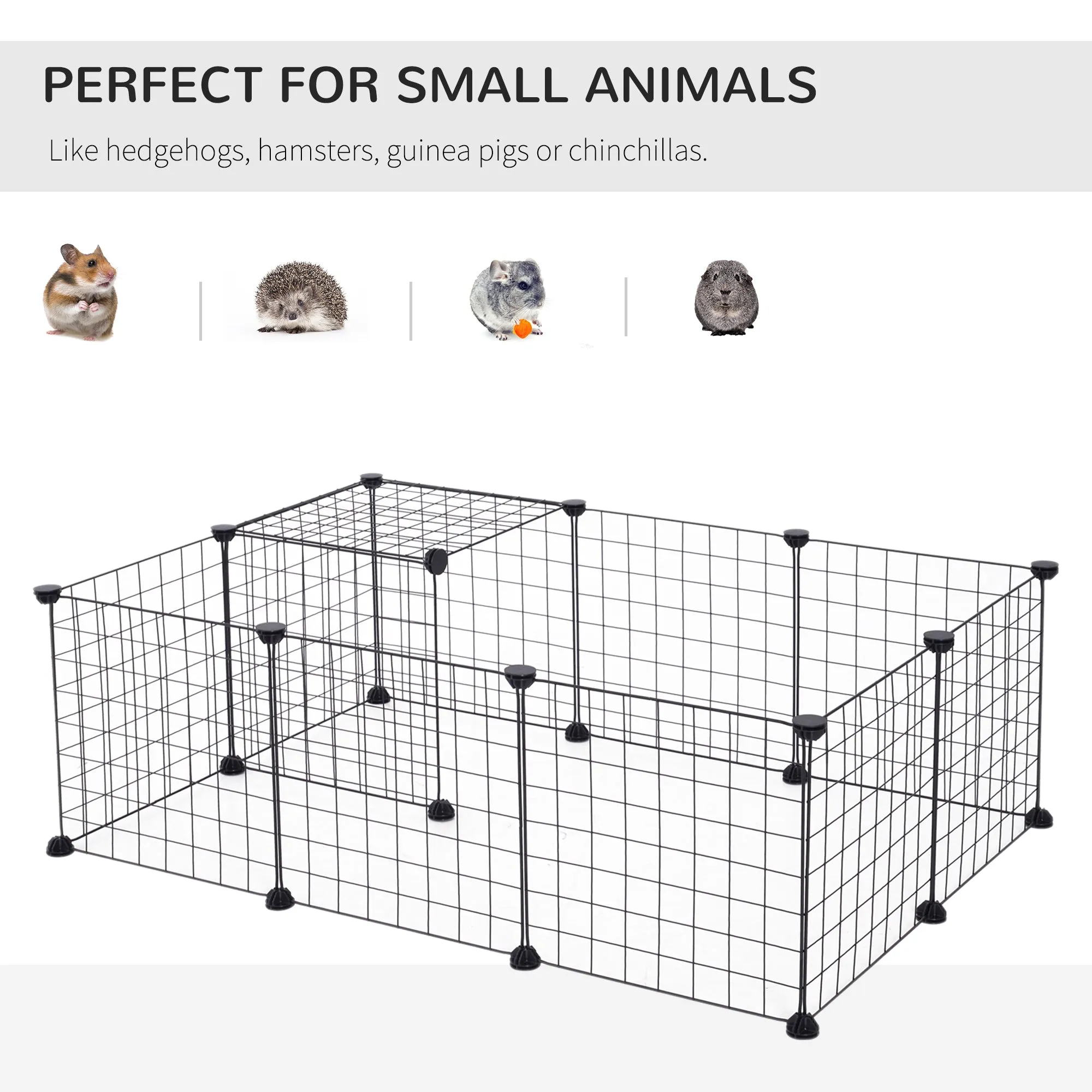 PawHut DIY Pet Playpen Metal Wire Fence 12 Panel Enclosure Indoor Outdoor Guinea Pig Rabbit Small Animals Cage Black