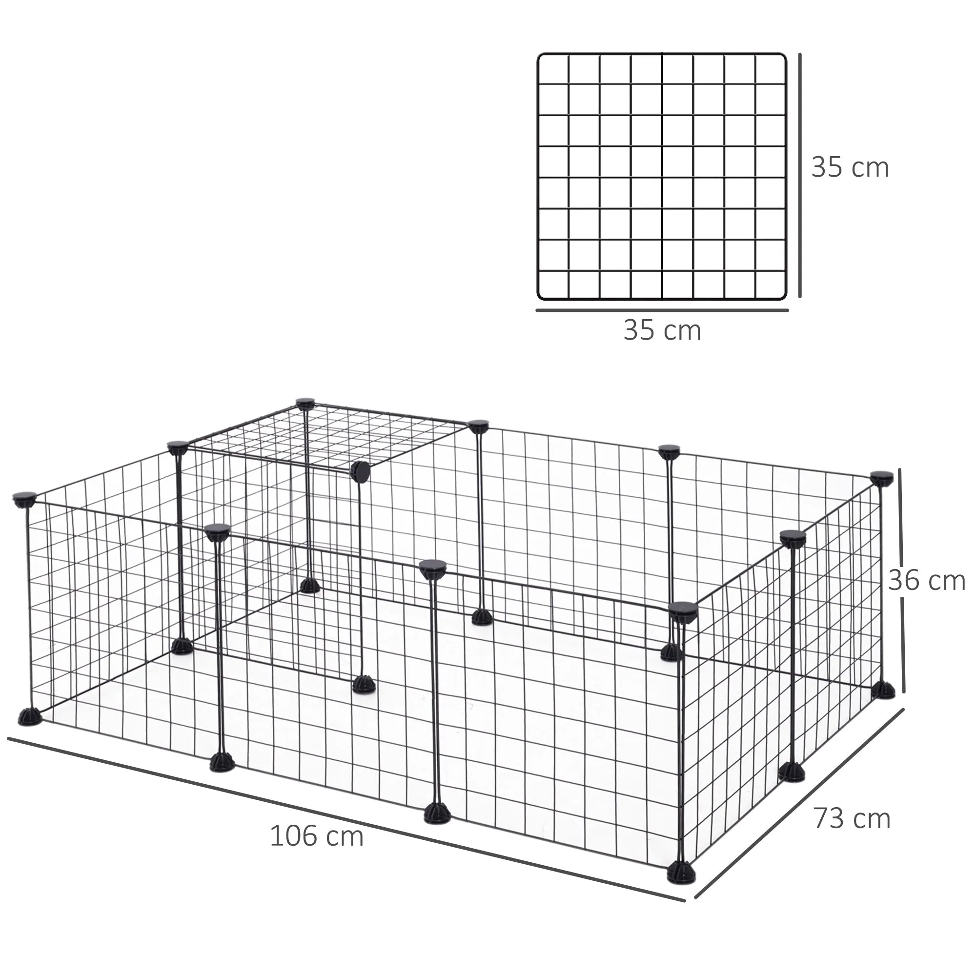 PawHut DIY Pet Playpen Metal Wire Fence 12 Panel Enclosure Indoor Outdoor Guinea Pig Rabbit Small Animals Cage Black