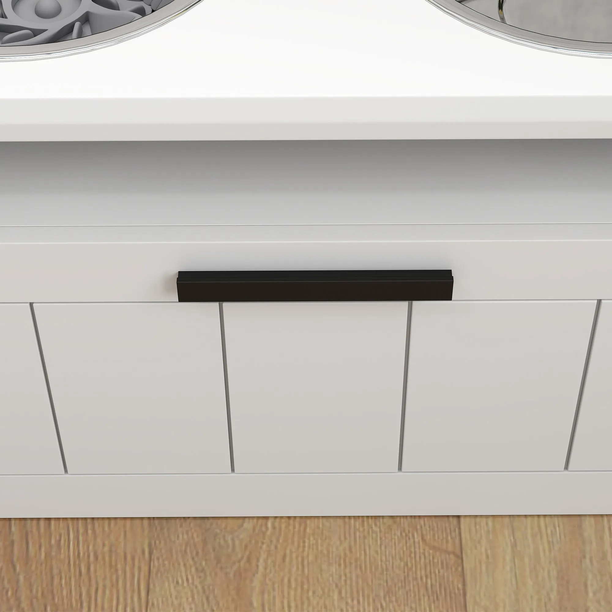 PawHut Raised Dog Bowl with Slow Feeder & 2 Stainless Steel Dog Bowl, 25L Storage Drawer, for Large & Extra Large Dogs, White