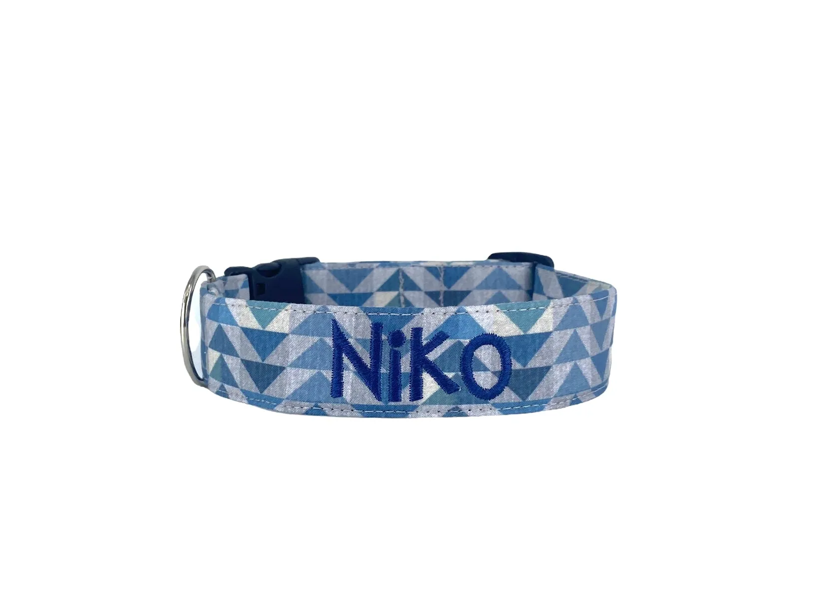 Personalized Dog Collar | Gray & Blue Geometric Waves Dog Collar | Duke & Fox®