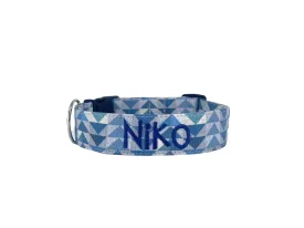 Personalized Dog Collar | Gray & Blue Geometric Waves Dog Collar | Duke & Fox®