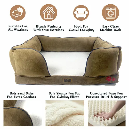 Petter World Ultra Luxury Micro Fur Orthopedic Sofa Bed for Dogs (Mocha Brown)