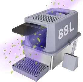 RIZZARI Stainless Steel Cat Litter Box, Odorless Enclosed Litter Box with Top Holes, Large Litter Pan for Small to Large Sized Cats (Cool Gray, 23.8" L*15.9" W*18" H)