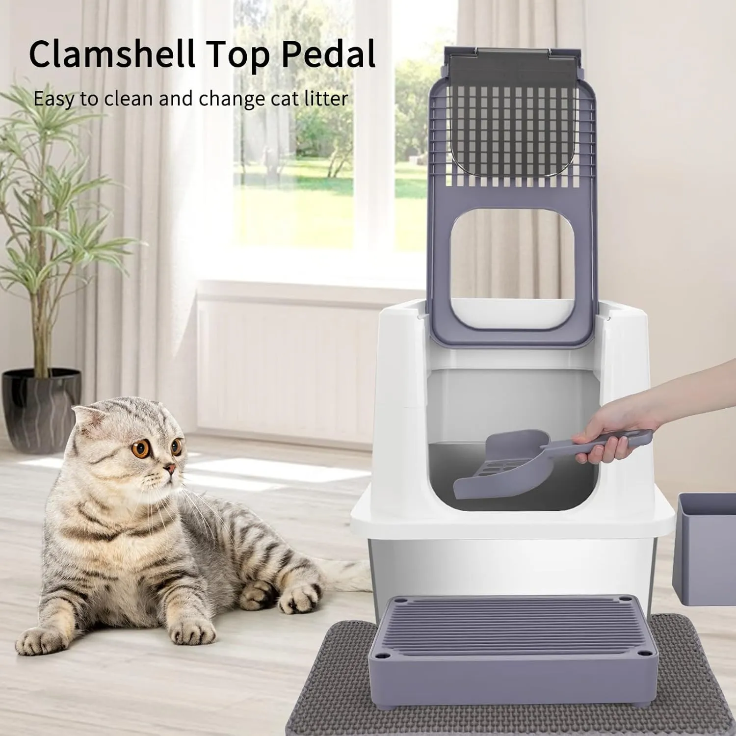 RIZZARI Stainless Steel Cat Litter Box, Odorless Enclosed Litter Box with Top Holes, Large Litter Pan for Small to Large Sized Cats (Light Gray, 23.8" L*15.9" W*16.1" H)