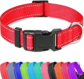 Taglory Reflective Adjustable Dog Collars for Puppy Small Medium Large Dogs, Thin Nylon Webbing and Quick Release Plastic Buckle(Red, XSmall)