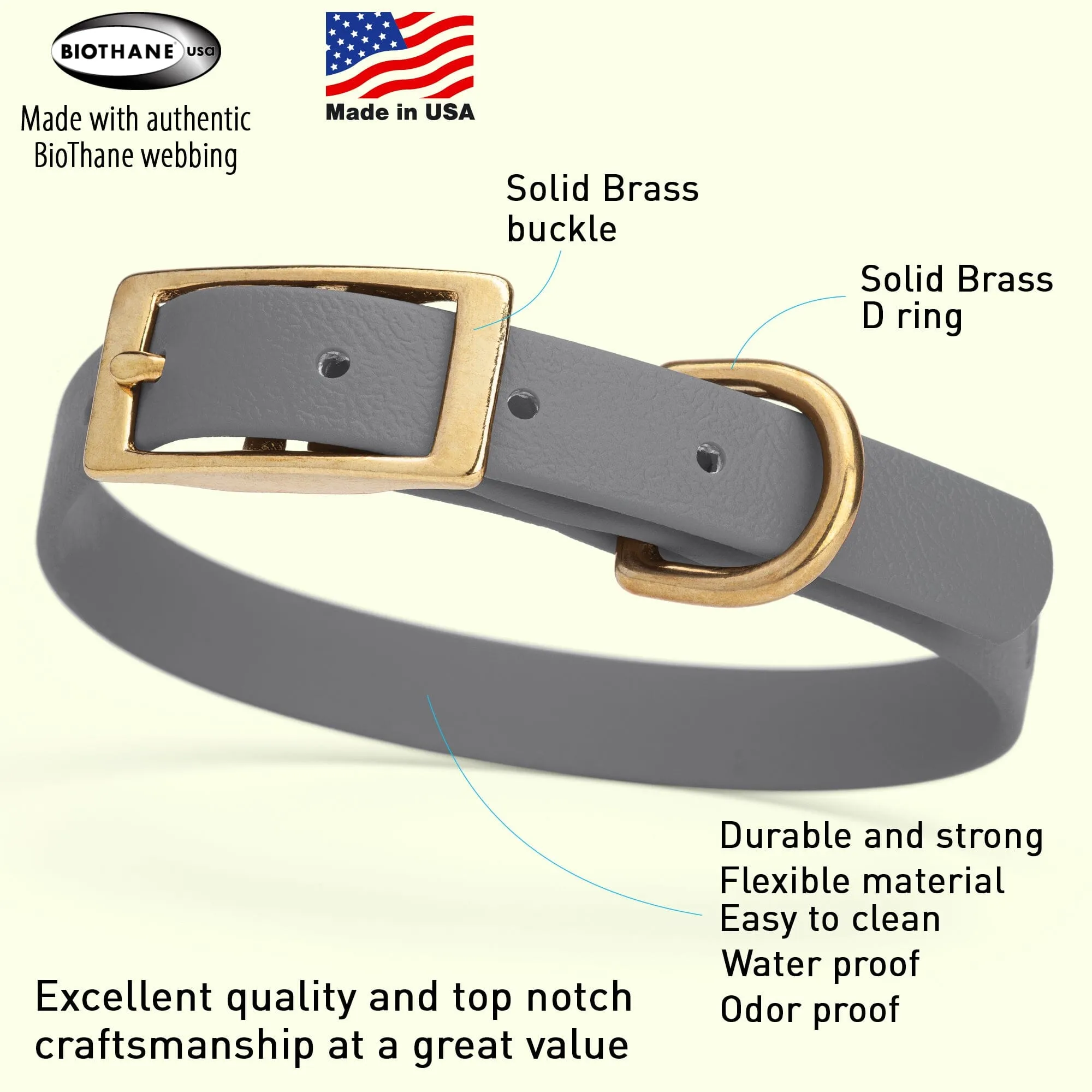 Viper Biothane Waterproof Dog Collar - Brass Hardware - Size S (12" - 15")