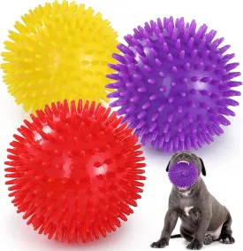 VITEVER 3 Colors 4.5 Heavy Duty Squeaky Dog Toy Balls for Medium Large Dogs, Dog Chew Toys for Teething, Spiky Dog Balls for Aggressive Chewers, Durable Dog Toys for Teeth Cleaning and Training