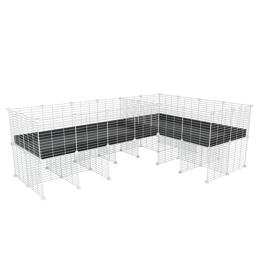 White L-Shape 8x2 C&C Cage with Divider & Stand