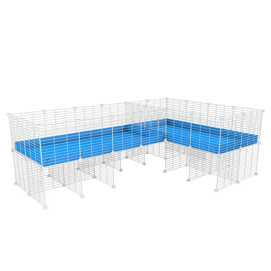 White L-Shape 8x2 C&C Cage with Divider & Stand