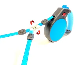 Wigzi Dual-Dog Waking Retractable Easy Lock Gel Handle Auto Untangle Dog Leash with Coupler - Blue - All Sizes - Up to 18 Feet