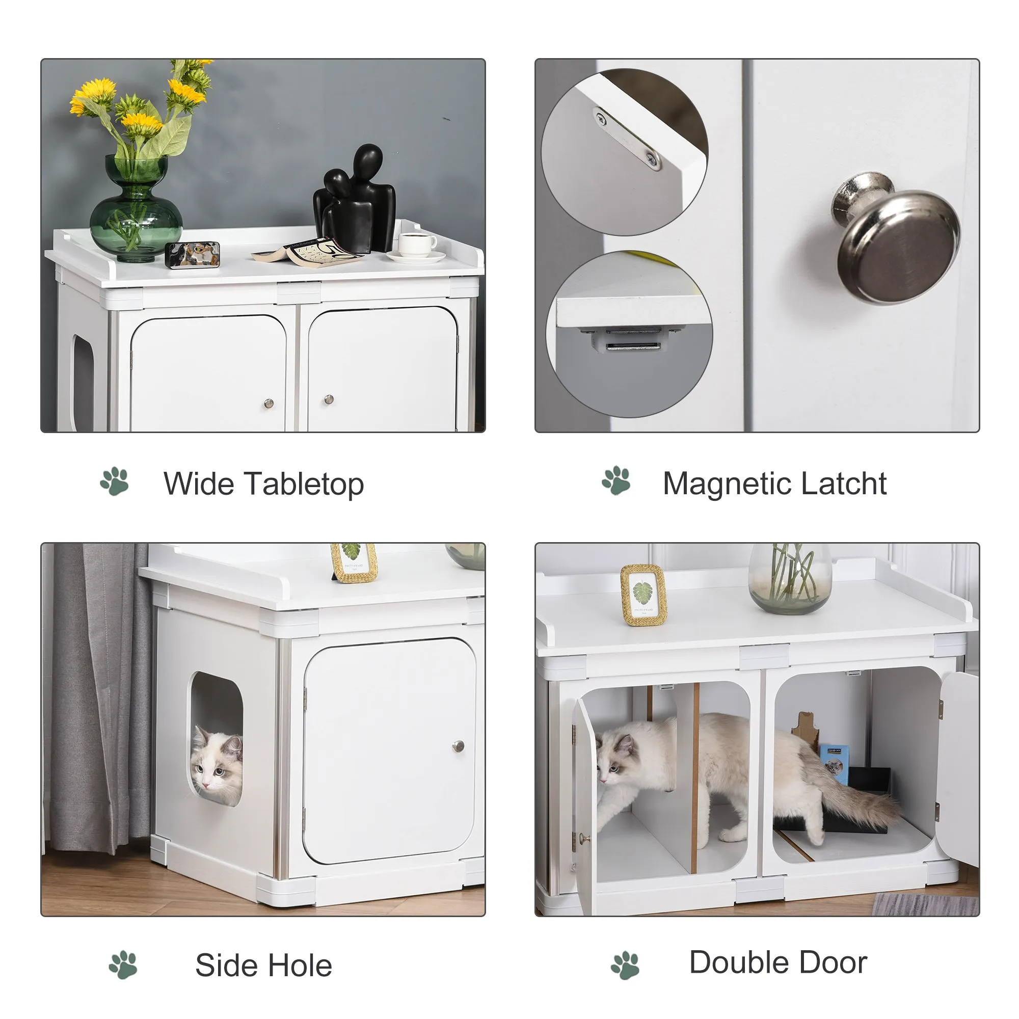 Wooden Cat Litter Box Washroom Toilet Home Nightstand Indoor w/ Partition Board