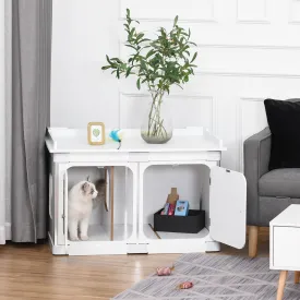 Wooden Cat Litter Box Washroom Toilet Home Nightstand Indoor w/ Partition Board