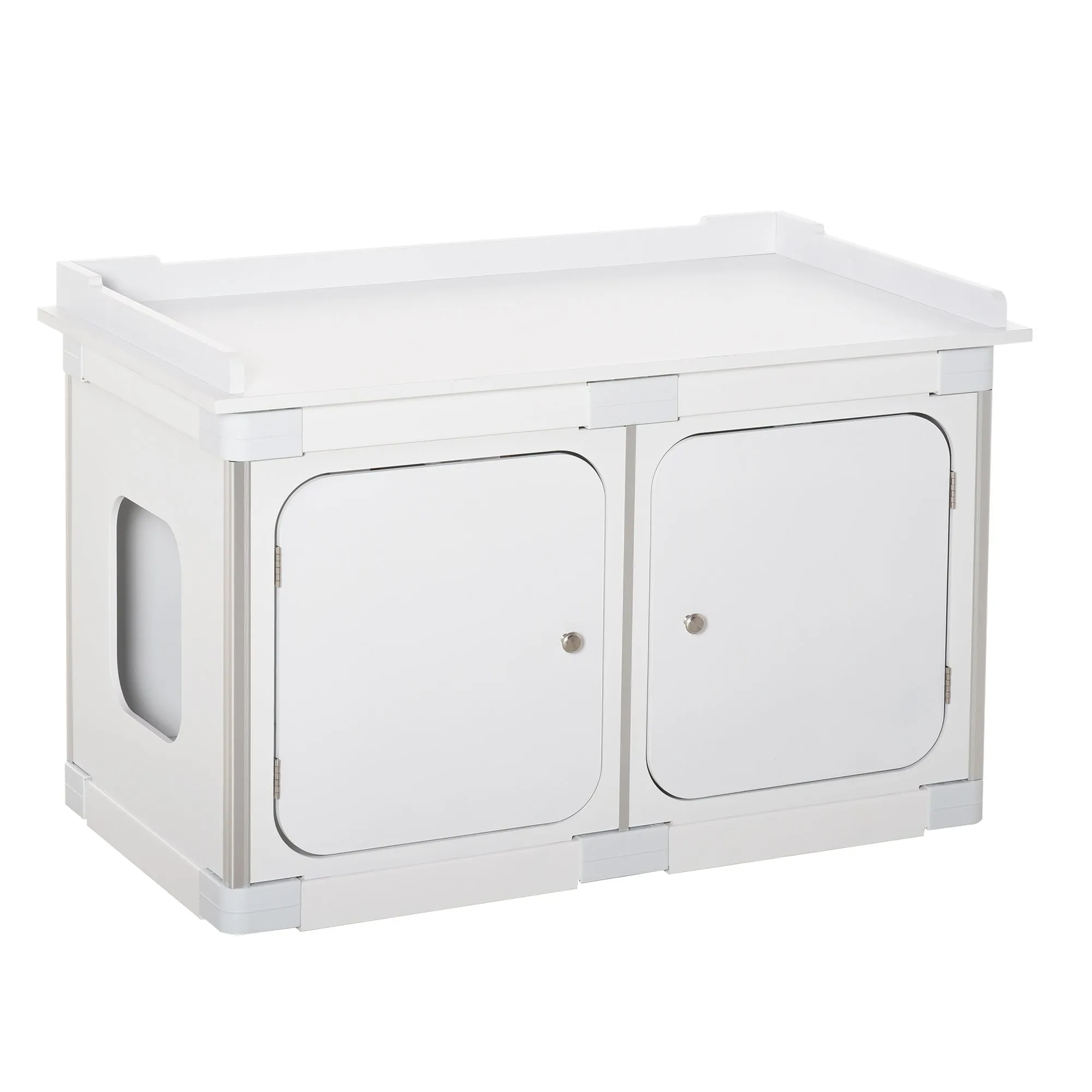 Wooden Cat Litter Box Washroom Toilet Home Nightstand Indoor w/ Partition Board