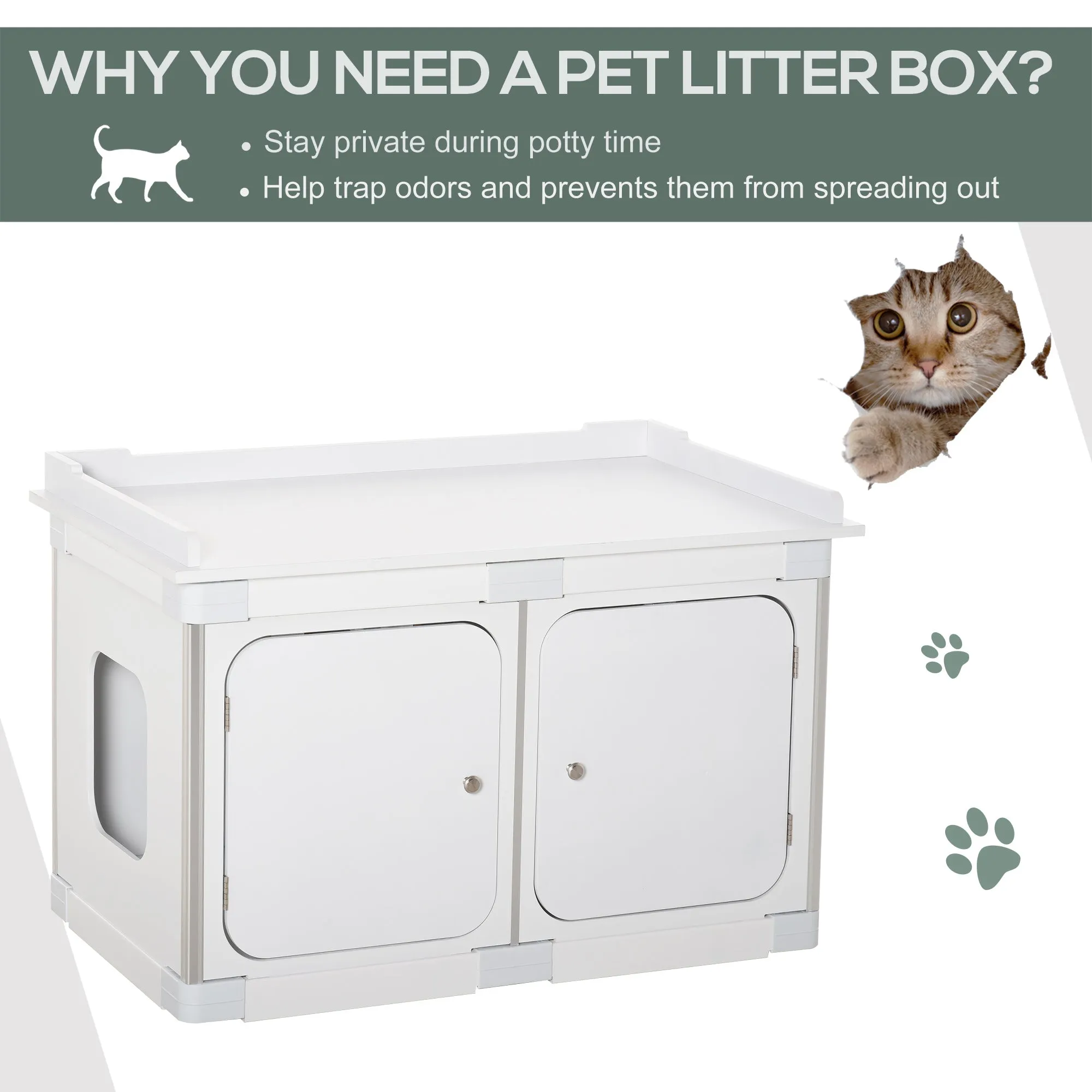 Wooden Cat Litter Box Washroom Toilet Home Nightstand Indoor w/ Partition Board