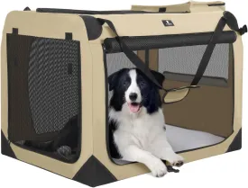 X-ZONE PET Dog Crate 3-Door Kennel, Collapsible Portable Soft Sided Pet Carriers for Indoor & Outdoor, Multiple (24-Inch, Rice White)